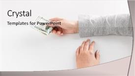  Presentation with corruption - Amazing PPT theme having woman hand holding us dollar backdrop and a white colored foreground