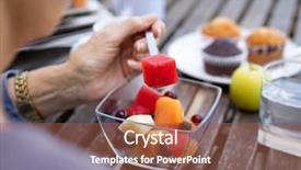  Presentation with hand holding puzzle piece - Audience pleasing PPT theme consisting of woman hand holding watermelon cube backdrop and a tawny brown colored foreground