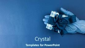  Presentation with courier delivery - Slide set with woman-hand-in-blue-medical background and a ocean colored foreground