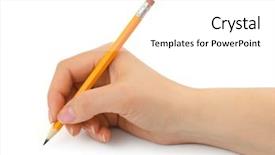  Presentation with hand holding pencil - Audience pleasing theme consisting of woman hand isolated on white backdrop and a white colored foreground