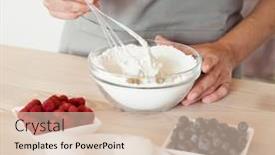  Presentation with step - Beautiful slide set featuring woman-hand-mixed-batter backdrop and a lemonade colored foreground