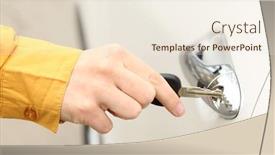  Presentation with car door - Presentation theme featuring woman hand opening car door close up background and a cream colored foreground