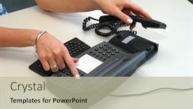  Presentation with telephone - Slides having woman hand picking up telephone receiver background and a mint green colored foreground