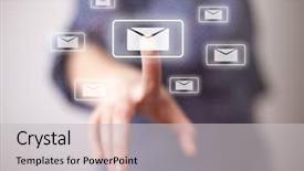 Presentation with mail - Colorful theme enhanced with woman hand pressing e-mail backdrop and a light gray colored foreground