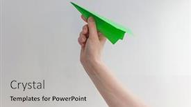  Presentation with plane - Cool new theme with woman-hand-throwing-paper-plane backdrop and a light gray colored foreground