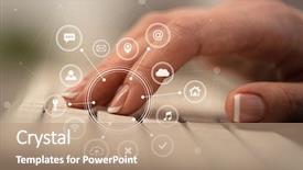  Presentation with keyboard - Audience pleasing presentation theme consisting of woman hand typing on keyboard backdrop and a  colored foreground