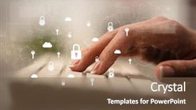  Presentation with business report - PPT theme featuring woman hand typing on keyboard background and a violet colored foreground