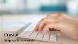  Presentation with keyboard - Beautiful presentation theme featuring woman hand typing on keyboard backdrop and a  colored foreground