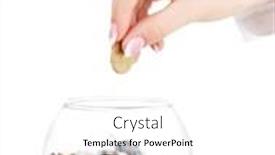  Presentation with glass - Beautiful PPT theme featuring woman-hand-with-coins backdrop and a white colored foreground