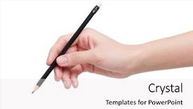  Presentation with hand holding pencil - Theme enhanced with woman hand with pencil isolated background and a white colored foreground