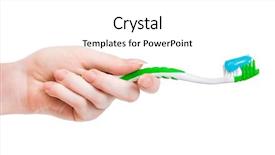  Presentation with tooth brush - PPT layouts consisting of woman hand with tooth brush background and a  colored foreground