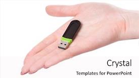  Presentation with death in loving memory - Slides enhanced with woman hand with usb flash background and a sky blue colored foreground