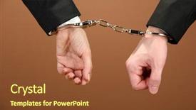  Presentation with woman covering man mouth hand - Slide set with woman hands and breaking handcuff background and a tawny brown colored foreground