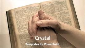  Presentation with open bible - PPT layouts having woman hands closed on open background and a coral colored foreground