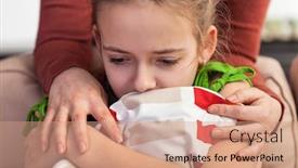  Presentation with woman sad - Audience pleasing presentation consisting of woman-hands-conforting-troubled backdrop and a coral colored foreground