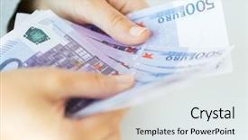  Presentation with hands saving - Amazing slide deck having woman hands counting euro money backdrop and a sky blue colored foreground