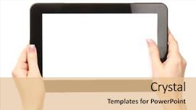  Presentation with hands holding black tablet - Audience pleasing presentation consisting of woman hands holding a tablet backdrop and a lemonade colored foreground