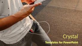  Presentation with power bank - Theme consisting of woman-hands-holding-black-smartphone background and a tawny brown colored foreground