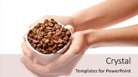  Presentation with ingredients brown sugar coffee beans - Presentation theme having woman hands holding coffee beans background and a soft green colored foreground
