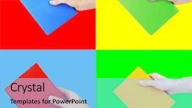  Presentation with colorful hands - Slide set enhanced with woman hands holding color books background and a light blue colored foreground