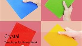  Presentation with hands holding - Beautiful PPT layouts featuring woman hands holding color books backdrop and a  colored foreground