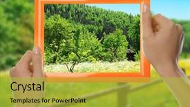  Presentation with holding hands - PPT theme having woman hands holding empty frame background and a yellow colored foreground