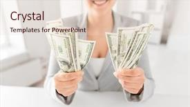  Presentation with hands saving - Beautiful slide deck featuring woman hands holding us dollar backdrop and a lemonade colored foreground