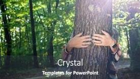  Presentation with save earth - Colorful presentation theme enhanced with hugging a tree - fight climate backdrop and a dark gray colored foreground