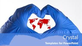  Presentation with heart medical - Presentation theme enhanced with woman-hands-in-blue-latex background and a teal colored foreground