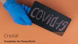  Presentation with covid - Slides enhanced with woman-hands-in-blue-medical background and a coral colored foreground