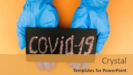  Presentation with covid - Presentation design featuring woman-hands-in-blue-medical background and a yellow colored foreground