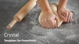  Presentation with dough - Audience pleasing theme consisting of woman-hands-kneading-dough backdrop and a gray colored foreground