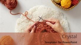  Presentation with knitting - Colorful slide deck enhanced with scarf with needles and yarn backdrop and a red colored foreground