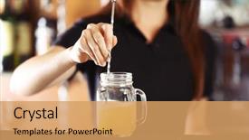  Presentation with cocktail bar - Colorful PPT theme enhanced with woman hands making cocktail on bar counter backdrop and a coral colored foreground