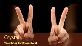  Presentation with black hands - Audience pleasing presentation theme consisting of woman hands showing victory on black background backdrop and a tawny brown colored foreground