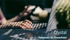  Presentation with influencer - PPT layouts featuring woman-hands-using-smartphone-home background and a ocean colored foreground