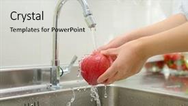  Presentation with hand washing - Amazing PPT theme having woman hands washing apple backdrop and a  colored foreground