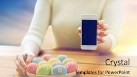  Presentation with people mobile technology - Amazing presentation having woman hands with colored egg backdrop and a coral colored foreground