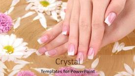  Presentation with water bamboo - PPT theme having woman-hands-with-french-manicure background and a coral colored foreground
