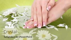  Presentation with manicure - Presentation theme having woman hands with french manicure and flowers in green bowl with water background and a mint green colored foreground