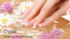  Presentation with water bamboo - Slides having skin care - woman hands with french manicure background and a lemonade colored foreground