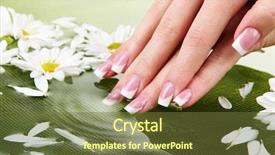  Presentation with manicure - Audience pleasing presentation consisting of nail salon - woman hands with french manicure backdrop and a tawny brown colored foreground