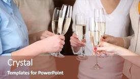  Presentation with champagne - Amazing PPT theme having woman hands with glasses of champagne backdrop and a red colored foreground