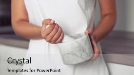  Presentation with mortar - Theme featuring woman hands with mortar with herbs on bright background background and a light gray colored foreground