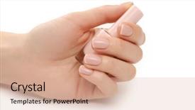  Presentation with nail - Colorful slide deck enhanced with woman hands with nail polish backdrop and a coral colored foreground