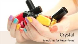  Presentation with colorful hands - Presentation design enhanced with woman hands with nail polishes background and a lemonade colored foreground