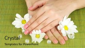  Presentation with pink flowers - PPT layouts consisting of woman hands with pink manicure background and a yellow colored foreground
