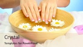  Presentation with blue water - Slides enhanced with woman hands with wooden bowl background and a lemonade colored foreground