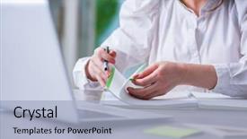  Presentation with education on computer black hands - Audience pleasing PPT theme consisting of woman hands working on computer backdrop and a light blue colored foreground