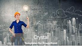  Presentation with electrical contractor - Presentation theme with woman handyman pointing at electrical background and a gray colored foreground